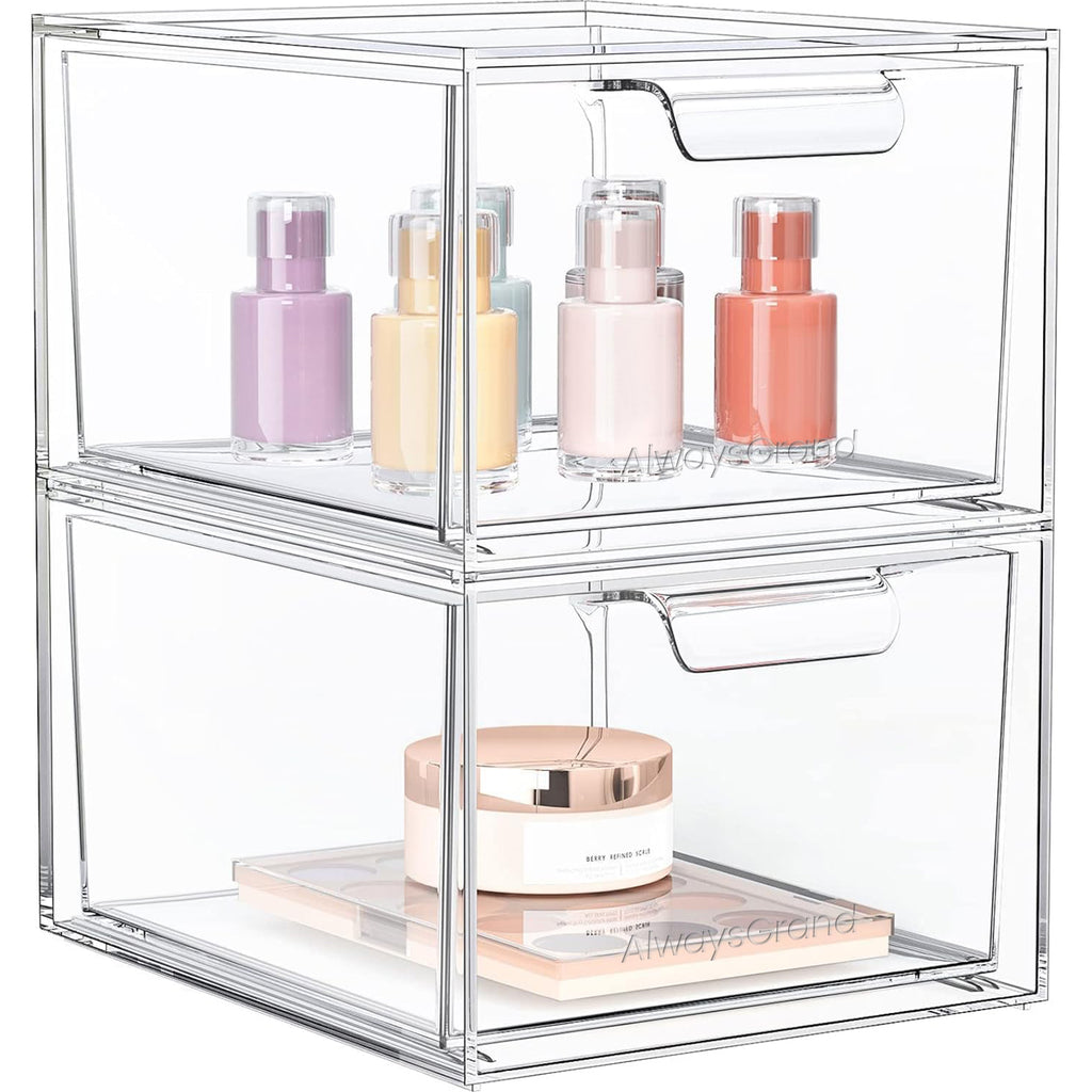 AlwaysGrand 2 Pack Stackable Makeup Organizer and Storage