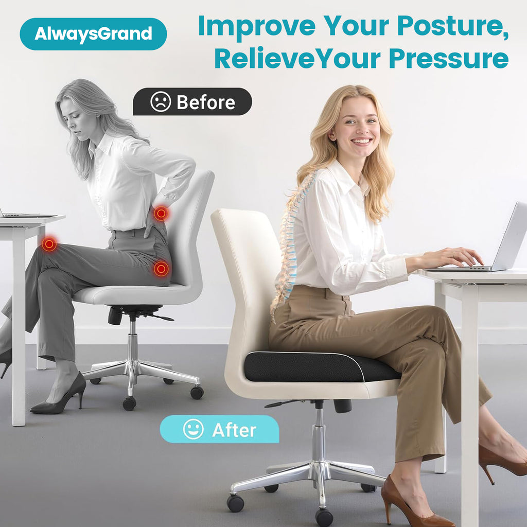 AlwaysGrand Memory Foam Office Chair Cushions for Long Sitting Hours