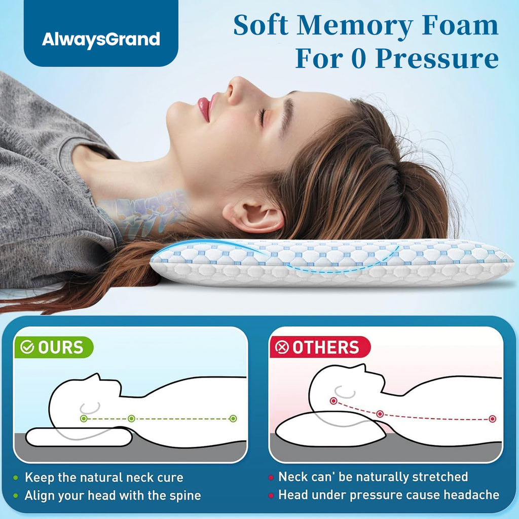 AlwaysGrand Ultra Thin Pillows for Side, Back, Stomach Sleepers