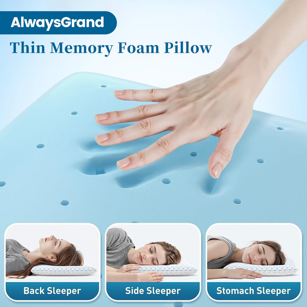 AlwaysGrand Ultra Thin Pillows for Side, Back, Stomach Sleepers